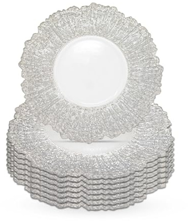 Trimming Shop Dekorative Platzteller für Partys, silberfarbene Glasplatten für Abendessen, Tischdekoration, Hochzeiten, Geburtstage, Partys, Geschirr, Catering-Events, 33 cm, 6 Stück