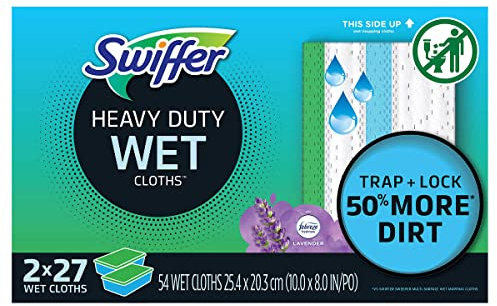 Swiffer Sweeper Paños húmedos prehumedecidos resistentes, aroma a lavanda Febreze, 54 unidades
