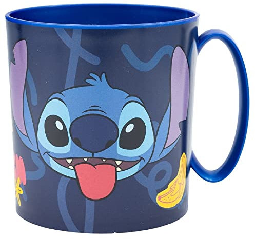 ALMACENESADAN, 2062. Tasse en plastique réutilisable, passe au micro-ondes, licence Disney Stitch Palms, sans BPA et capacité de 350 ml