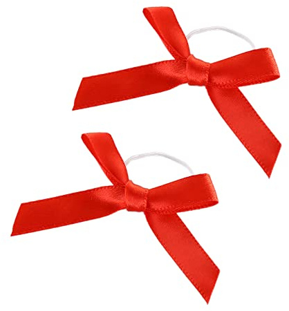 100 Stück Satin Band Deko Schleifen Fertigschleife Geschenkschleifen, Schleifen mit elastische Gummibänder,für Verschiedene Flaschendekorationen,DIY Hochzeit Kartenherstellung Verzierungen,Rot
