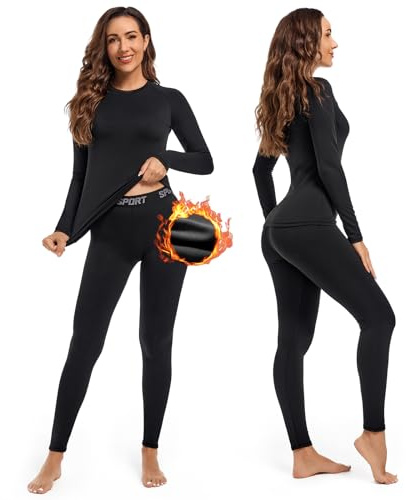 Leeboom Thermounterwäsche Damen Skiunterwäsche Damen Set mit Innenfleece | Atmungsaktiv Funktionsunterwäsche Damen Warm und Flexibel für zu Hause und Wintersport