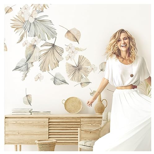 Grandora Wandsticker Boho Blätter Wandtattoo für Wohnzimmer Tropische Pflanzen Wandaufkleber Schlafzimmer Boho Style Flur Wanddeko DL994-05