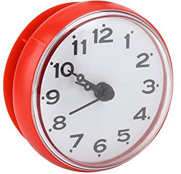 wasserdichte Badezimmeruhr mit Saugnapf, Traditioneller Zeigertyp, Praktische Zeitüberwachung für Duschspiegel, Fliesen oder Wand (Rot)