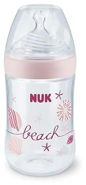 NUK Nature Sense Babyflasche, Silikon-Trinksauger, BPA-frei, Gr.M, 260ml, rosa Limited Beach Edition