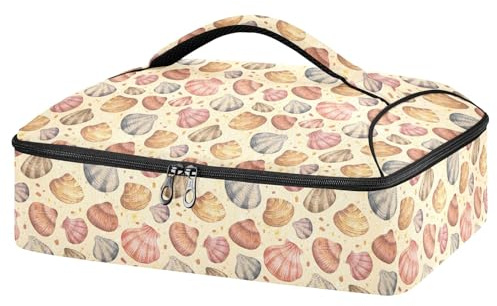 Mnsruu Contenitore per casseruola con conchiglie ad acquerello e sabbia per cibi caldi o freddi, borsa termica per casseruole con coperchio, per viaggi, feste, picnic, Acquerello Conchiglie e Sabbia,