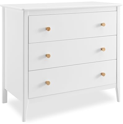 Delta Children Callum 3 Drawer Dresser with Interlocking Drawers, Bianca White/Natural