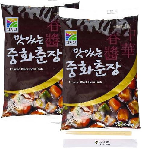 2 x 250g Daesang Chong Jung Won Chunjang - Chinese-Style Korean Black Bean Paste for Jjajangmyeon and Tteokbokki + Uplabel Creations Bamboo Chopsticks