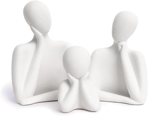 FARAMIR STORE Three-Person Family Statue – Handmade White Abstract Figurines in Stone Powder | Modern Home & Office Decor for Living Room, Bookshelf, Desk & Table Display