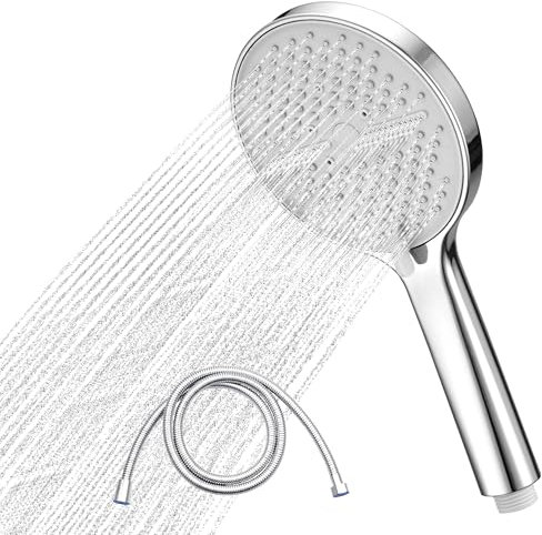 Large Panel Handheld Shower Head Kit High Pressure Shower Head with 5 Spray Modes Bathroom Water Saving Showerhead Set with 1.5M Hose Universal Showerhead for Low Water Pressure|Chrome
