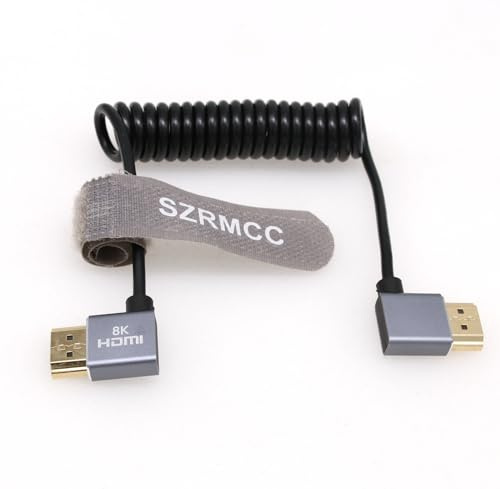 SZRMCC 8k 2.1 HDMI Links auf Rechts Winkel Ultra High Speed Spiralkabel Geflochtenes Kabel für Z Cam E2 S-ony FX6 FX9 Canon EOS C70 C300 Portkeys BM5 Atomos Ninjav V Shogun Monitor