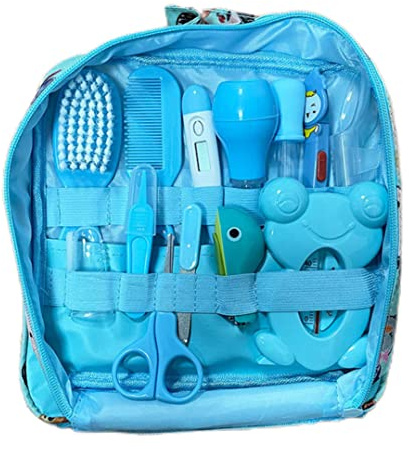 Baby sjukvård och grooming kit baby näsaspirator nagelklippare hårborste set nyfödd daglig rengöringssats 13 st/set, stil B, blå
