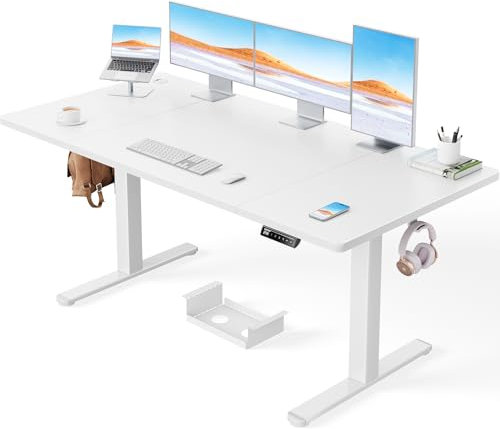 ErGear Höhenverstellbarer Schreibtisch-160 x 80cm,100 KG Tragkraft Elektrischer Schreibtisch mit Fortgeschrittenem Bürstenlosem Motor, Leise Funktion, Robuster Metallrahmen, Vierteilige Tischplatte