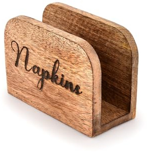 Mahasu Napkin Holder Mango Wood Kitchen Upright Paper Napkin Storage Dispenser for Kitchen,Dining Table,Party,Restaurant (5.5 X 2.5 X 4)