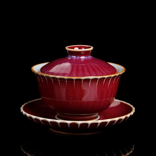 LIUBI Sopera de té Gaiwan Morada con Tapa, Juego de té de Rayas Verdes para Ceremonia del té de Kung fu, Tazas de café, Cuencos de té, Chawan