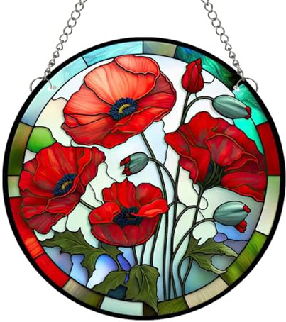 MATIHAY Bunte Acryl-Fensteranhänger mit Mohnblumen-Motiv, Acryl-Sonnenfänger für Fenster, zum Aufhängen, Garten, zum Aufhängen, Weihnachten, Muttertag, Valentinstag, dekorativ (klein)