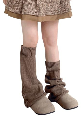 Yanmucy Beinstulpen für Damen Double Layer Plüsch gestrickt Bein Ärmel Beinwärmer Wide Legged Warm Winter Stulpen Knie hohe Beinwärmer Lange Knie Bein Ärmel für Mädchen (Braun, Einheitsgröße)
