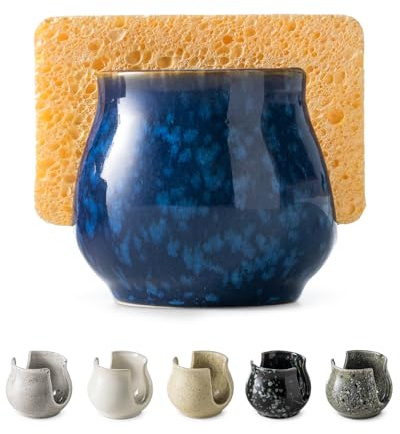 Zoeeker Ceramic Sponge Holder, Kitchen Sink Scrubby Caddy Organizer Dish Sponge Dish Rack for Scrubbers, Bathroom, Sink, Blue | Dish Brush Holder Sponge Organizer Cute Scrubby Caddy for Kitchen, Bathroom, Sink, Countertop, Farmhouse Kitchen Decor, Blue
