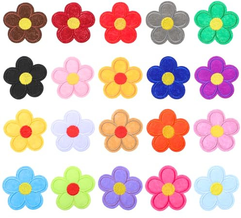 20 Stück Flicken zum Aufbügeln für Kinder, Bunte Blumen Aufnäher, Bügelflicken für Textilien, Hüte, Jeans, Jacken mit Gänseblümchen Design