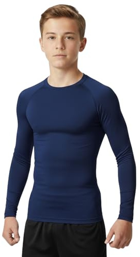 Athletic Sportswear Maillot de Corps Thermique à Manches Longues pour garçons - pour l'école, la Boxe, la Gym, Le Football, la Course à Pied (FR/ES, Âge, 15 Ans, 16 Ans, Taille Normale, Bleu Marine)