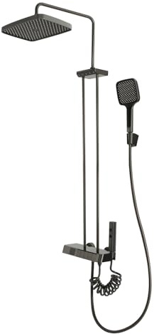 Duschsystem mit Thermostat, Mischbatterie Duschset mit LED-Anzeige Handbrause Kopfbrause Duschsäuleset 5 Wasseraustrittsmodi Einstellbarer Temperatur 0-80°