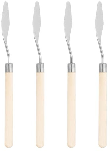 PATIKIL Art Spatula, 4 Pcs No.2 13mm Stainless Steel Flexible Palette Knife Painting Knife Painting Spatula Oil Painting Mixing Scraper with Wood Handle for Canvas Acrylic Painting, Yellow