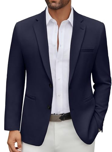 COOFANDY Men's Blazer Casual Sport Coat Regular Fit Two Button Lightweight Business Suit Jacket Navy Blue