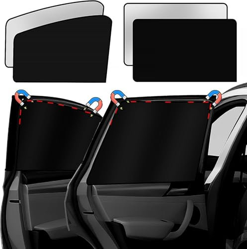 Lot de 4 rideaux de protection solaire magnétiques pour voiture - Protection solaire pour bébé - Avec protection UV - Pour voiture universelle