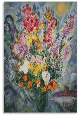 HAJIDEMA Marc Chagall Kunstposter Blumenstrauß auf Leinwand, Wandkunst, Bild, Drucke, hängende Foto-Idee, Dekoration, Heimkunstwerke, 50 x 75 cm