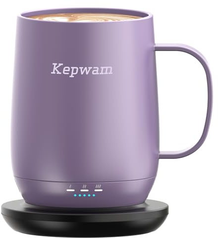 Kepwam Self Heating Coffee Mug T2, 16oz Smart Heated Coffee Mug, 150 Min Battery Life - Hot up to 149℉ Temperature Control Coffee Mug Warmer, Gifts for Dad Mom (No APP)