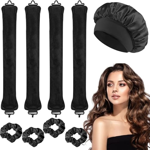 4 Pcs Heatless Curlers, Overnight Heatless Curls, Heatless Curling Rod Hair Rollers for Long Hair, Soft Satin Sleeping Lazy Curler Set for DIY Hair Styling Tools
