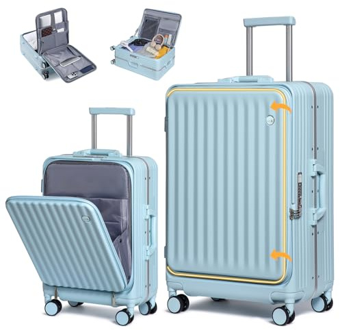 Sea choice Valise Set 2 Rigides 55+75cm à Coque Rigide à Ouverture Frontale Polycarbonate Valise de Voyage légère en Aluminium avec serrures TSA, Porte-gobelet, Chargeur USB
