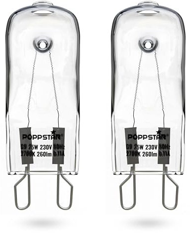 POPPSTAR 2x Bombilla para horno G9 40W resistente a altas temperaturas 300 grados (2400K blanco cálido, 400lm)