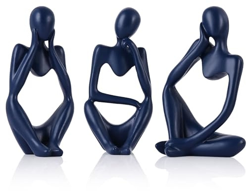 QIANLING Statua e sculture astratte del pensatore, 3 pezzi, statuetta ornamentale, arte minimalista, libreria, tavolino da caffè, casa, ufficio, scrivania, tavolo, soggiorno, statuetta decorativa (blu