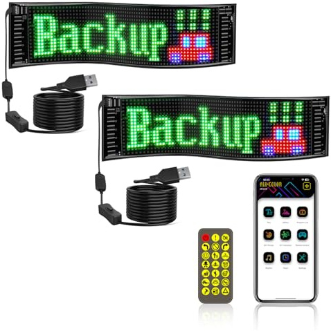 NEWFUN 2 er LED anzeigetafel, led laufschrift programmierbar, 37,2 x 9,2 cm Display, 5 V / 2 A Bluetooth Smart Apps. RGB-Panel, Personalisierte Leuchtreklame für Autos