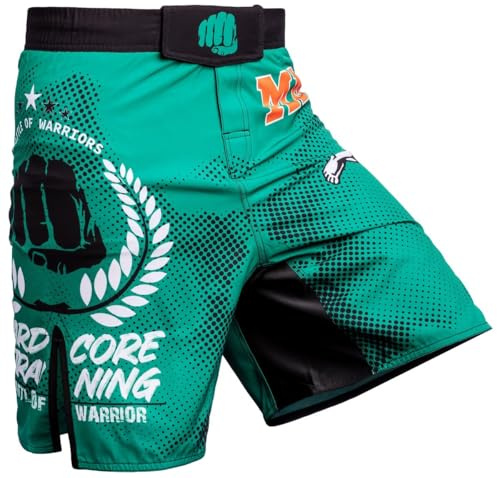 Hardcore Training Fighters Club Fight Shorts Hombre Pantalones Cortos MMA BJJ Boxeo Grappling Fitness No Gi (Green, S)