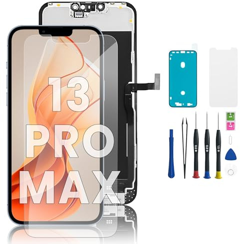 Hoonyer iPhone 13promax LCD Display Ersatz Set, 3D Touch Bildschirm mit Rahmen & Digitizer, inkl. Reparatur-Werkzeug, wasserdichtem Kleber & gehärtetem Displayschutz – für iPhone 13 Pro Max (6,7 Zoll)