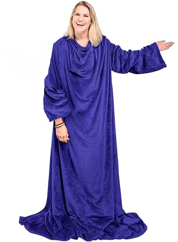 Made in Gift Batamanta Suave con Mangas – Talla Única – Manta de Cuerpo Entero para Casa – Colores Granate, Azul, Celeste y Rosa – Cómoda y Caliente para Sofá o Cama (Azul)