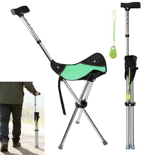 Bastone Trekking Pieghevole con Sedile, Bastone per Anziani con Allarme di Localizzazione Bluetooth, 0,95 kg Sgabello Pieghevole Portatile, per Escursionismo/Campeggio/Alpinismo/Pesca, Portata 150 kg