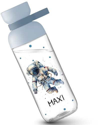 Kinder Trinkflasche Mepal Flasche - Schulkind Geschenk Astronaut mit Name personalisiert I Weltraum Geschenk Weltall Einschulung - 500 ml - Hellblau - wasserflasche