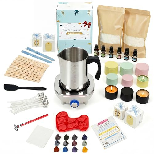 JULWHISPER Candle Making Kits for Adults, 80PCS 1000g Soy Wax Candle DIY Kits with Hot Plate, Stainless Steel Wax Melted Pot, Rich Aroma, Multicolored Candle Dye and More