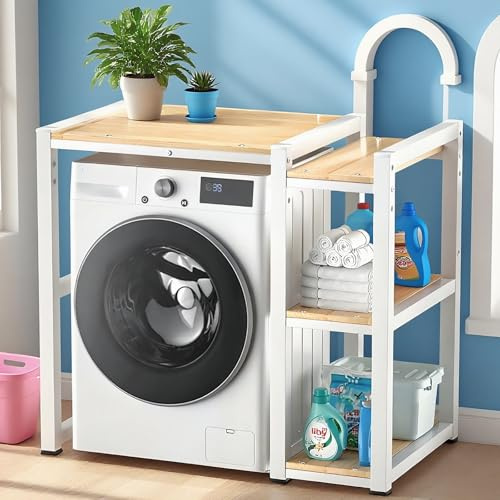 SOFACHEN Soporte Secadora sobre Lavadora - Estante de Almacenamiento de 3 Niveles para Lavadora y Secadora, para baño, Cocina, balcón, lavandería y habitación Multifuncional(White)