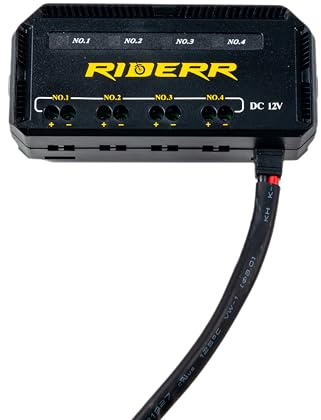 RIDERR Fuse Hub - 12V fuse box with 4 x 5A connections. Connect your phone, navigation, heated grips, chargers, electrical devices to your motorcycle with the 4 way junction box