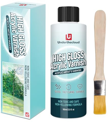 Gloss Varnish for Acrylic Painting , Non-Yellowing, Non-Toxic, Anti-Crazing, Clear Acrylic Varnish for Pro Artist, Hobby Painter on Canvas Artwork, Acrylics Paint, Wood, Clear Coat High Gloss Finish
