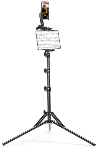 Rodison Aluminium Tablet Stativ Halterung Höhenverstellbar bis 160cm | 360°-Drehung, 1/4 Kugelkopf für Ringlicht, 2 Halterungen für iPad Pro/Air/Mini, 4.7-12.9 Tablets Handys