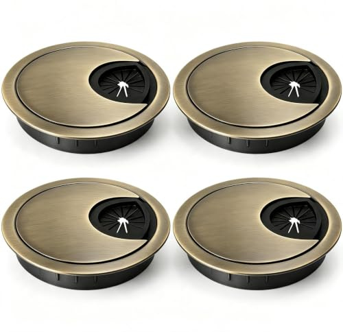 COEWUR 4Pcs 60mm Desks Cable Grommets, Bronze Desk Hole Covers | Computer Desktop Grommets Cable Management, Round Metal Cable Hole Cover for Home Office