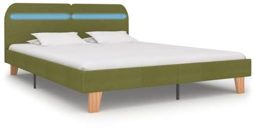 Yunovire Bettgestell mit LED Grün Stoff 160x200 cm, Modernes Polsterbett Holz Eisen, Schlafzimmer Möbel, Langlebiges Plattformbett mit Fernbedienung