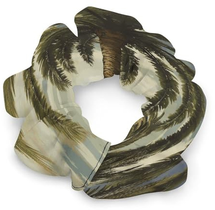 Palm Tree Tropical Satin Scrunchies Fluffy Hair Ties Soft Jumbo Scrunchy Large Thick Elastic Hair Bands Cute Satin Hair Scrunchies Ideal Gift for Women Hair Accessories Decor
