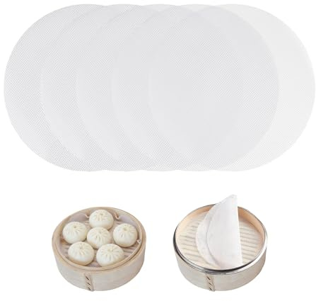 PureSphere 5 Pack 8 Inch Round Silicone Steamer Mats Non-Stick Liners | 5-pack 8 inch food-grade silicone steamer mats, non-stick reusable mesh liners for dumplings and home kitchen cooking