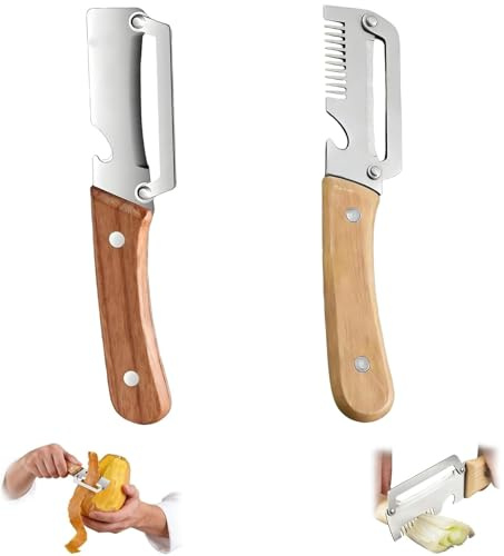 Pelapatate Multifunzione, Pelatore da Cucina Multifunzionale, Pelatore Multifunzione, Cutter di Alta Qualità con Maniglia Ergonomica in Legno e Apertore di Bottiglie (A+B)