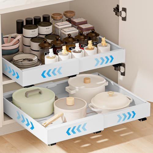 Cajón Telescópico 2 piezas Cajones Extraibles Para Cocina Bandeja Armario Cocina Cajón Deslizante Para Alacena Cajón de Cocina Extensible Desplegable Organizador de Cajones(52-32 x 42 x 7cm) (Weiß)